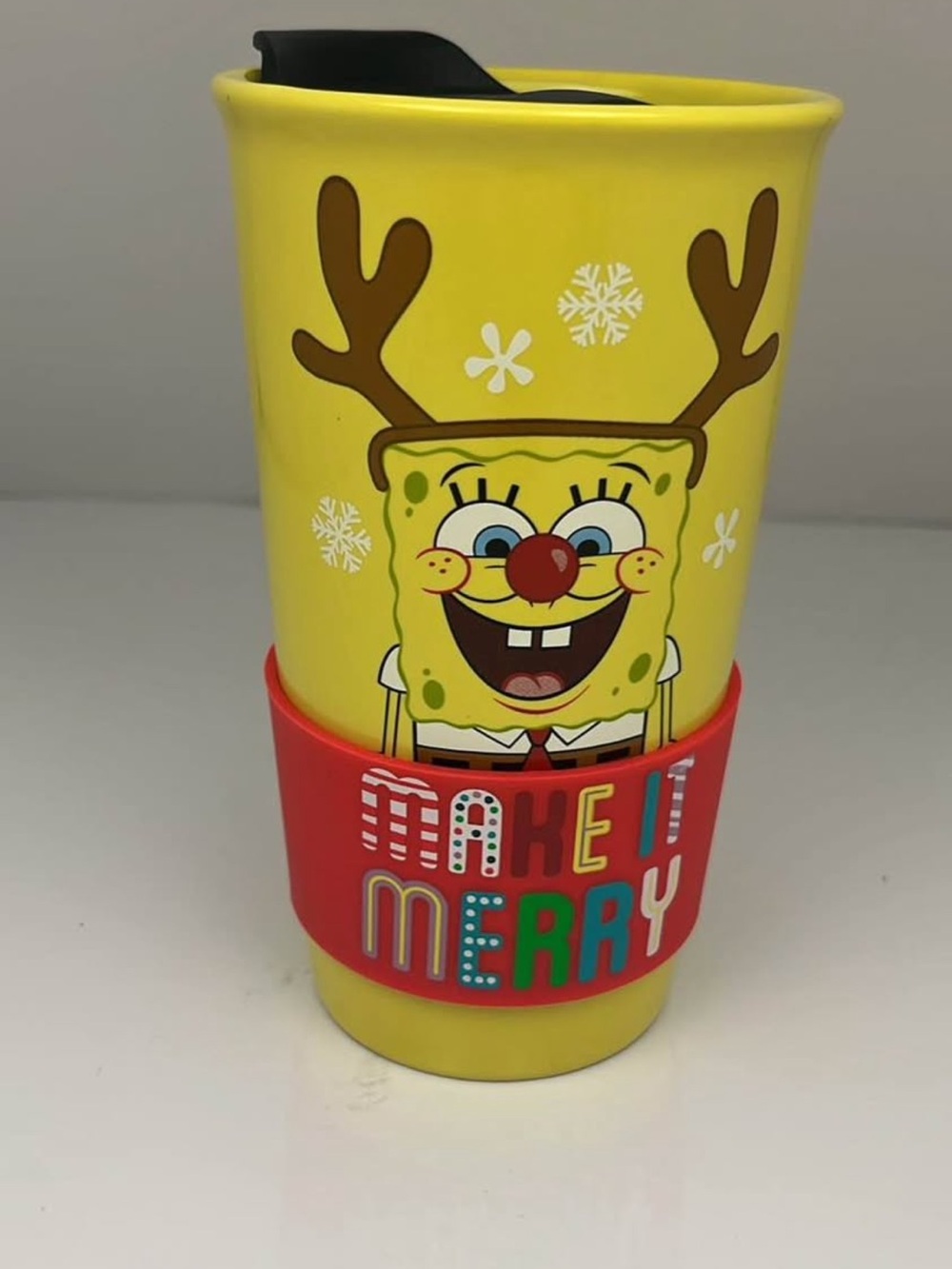 SpongeBob Holiday Yellow Travel Tumbler with Red Grip